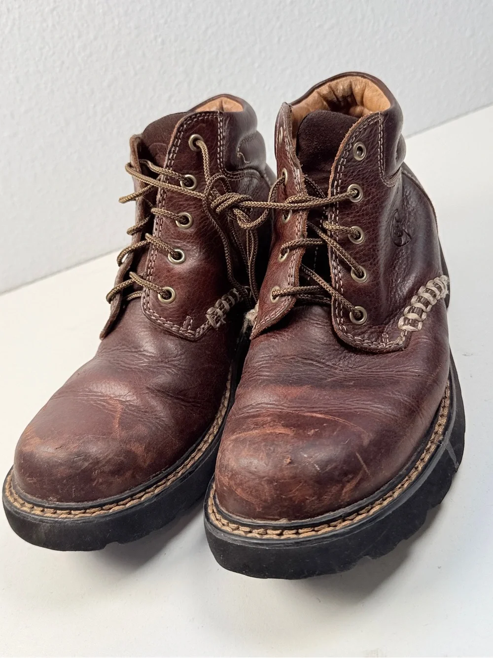 Ariat Mens 8.5 B Brown Leather Lace Up Ankle Work Boots Rugged Lug Sole